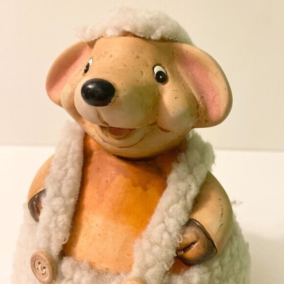 Vintage Lamb Coin Bank with Outfit 6 Inch Tall Ceramic  Sheep Figurine - Picture 6 of 13